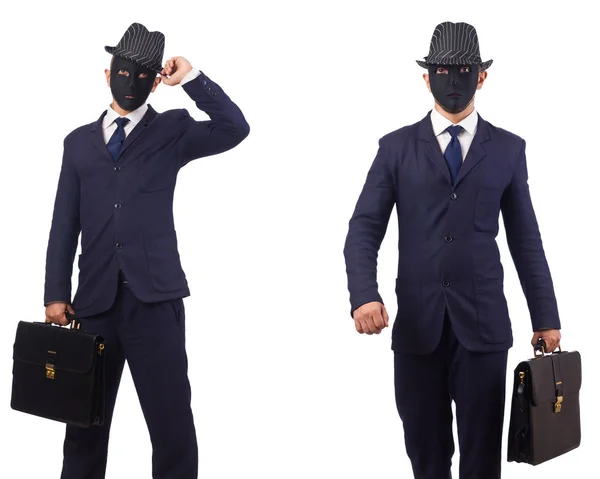 Man Mask Briefcase Isolated White — Stock Photo, Image