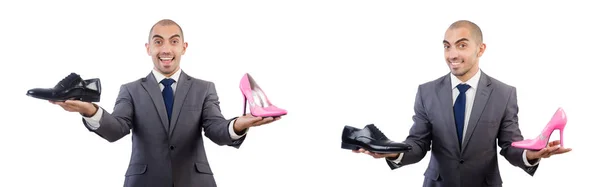 Mann mit Schuhen isoliert auf weiß — Stockfoto