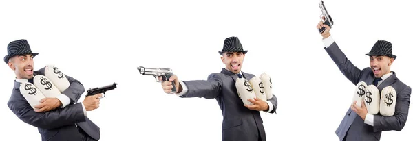 Young gangster in suit with handguns — Stock Photo, Image