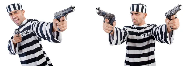 Fånge med pistol isolerad på vitt — Stockfoto