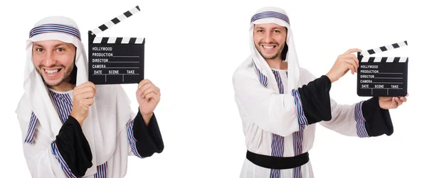 Arabisk man med kläpp-styrelsen isolerad på vit — Stockfoto