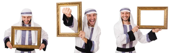 Uomo arabo con cornice isolata su bianco — Foto Stock