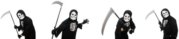 Scary monster with scythe isolated on white — Stock Photo, Image