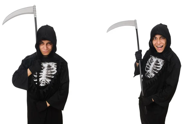 Young man with scythe in halloween concept — Stock Photo, Image