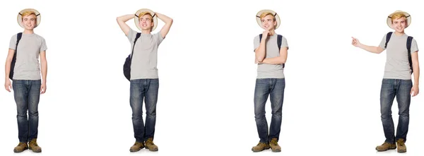 Giovane ragazzo in casco di sughero con zaino — Foto Stock