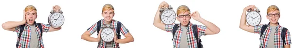 Jongen met alarm-clock in tijd management concept — Stockfoto