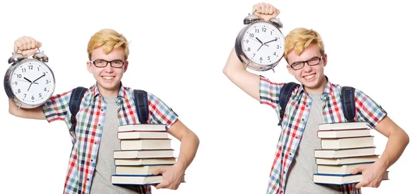 Menino com despertador no conceito de gerenciamento de tempo — Fotografia de Stock