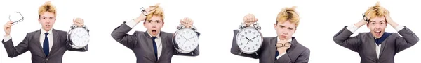 Jongen met alarm-clock in tijd management concept — Stockfoto