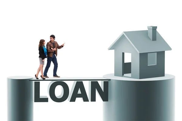 Concept of family taking mortgage loan for house — Stock Photo, Image