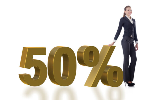 Woman in 50 percent sale concept