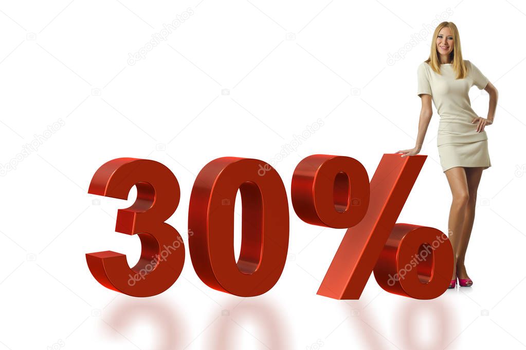Woman in 30 percent sale concept