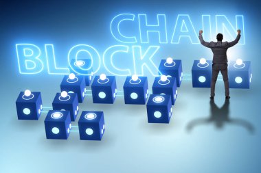 Blockchain yenilikçi konsepti ile işadamı 