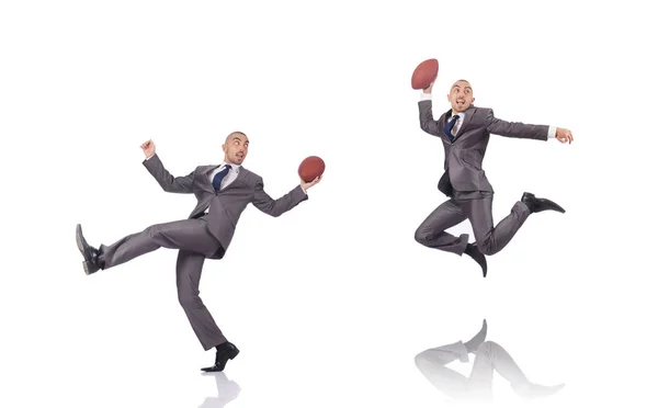 Mann mit American-Football-Ball isoliert auf Weiß — Stockfoto