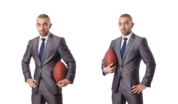 Mann mit American-Football-Ball isoliert auf Weiß — Stockfoto