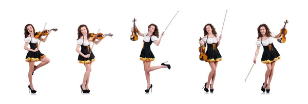 Mujer joven tocando el violín en blanco — Foto de Stock