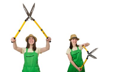 Beyaz makasla genç bir kadın.