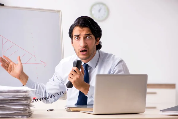 Young handsome financial speciaist in front of white board — Stock Photo, Image