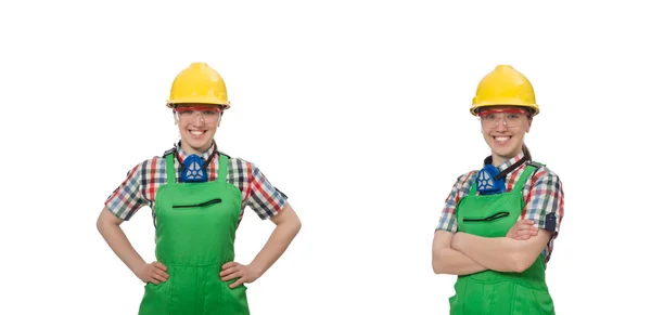 Female worker wearing coverall isolated on white — Stock Photo, Image