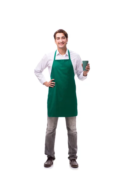 Jonge barista geïsoleerd op witte achtergrond — Stockfoto