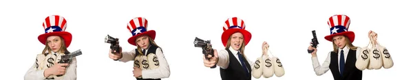 Kvinna bär hatt med amerikanska symboler — Stockfoto