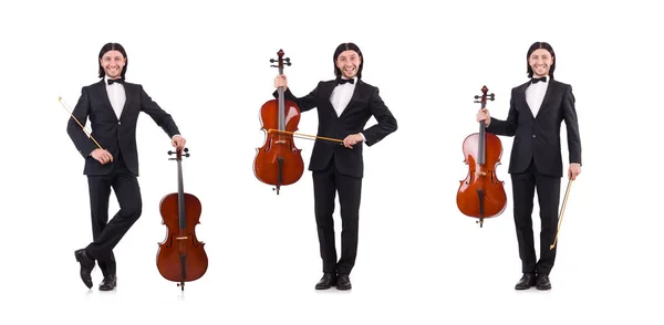 Hombre divertido con instrumento de música en blanco — Foto de Stock