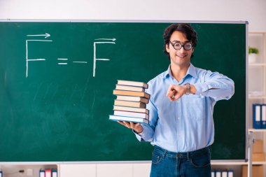 Genç erkek yeşil Kurulu önünde ilacımı