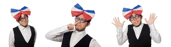 Hombre divertido con corbata de lazo gigante —  Fotos de Stock