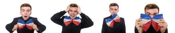 Funny man with giant bow tie — Stock Photo, Image