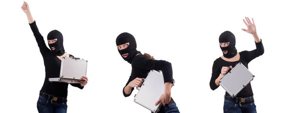 Conceito de espionagem industrial com pessoa em balaclava — Fotografia de Stock