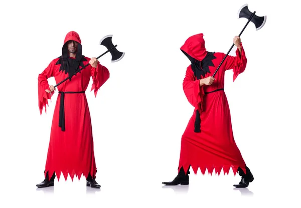 Executioner Red Costume Axe White — Stock Photo, Image