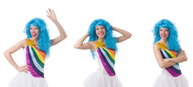 Beyaz izole peruk kadınla 