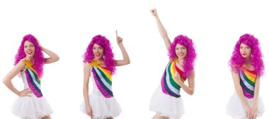 Beyaz izole peruk kadınla 