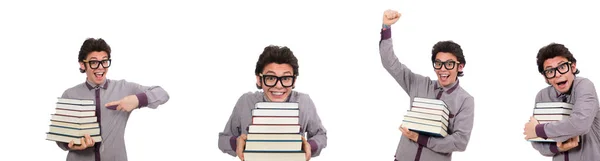 Estudiante con libros aislados en blanco — Foto de Stock