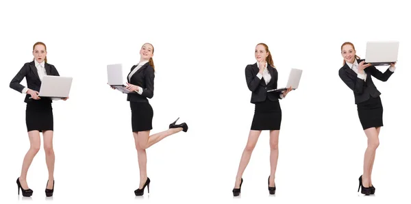 Businesswoman with laptop isolated on white — Stock Photo, Image