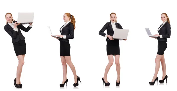 Businesswoman with laptop isolated on white — Stock Photo, Image