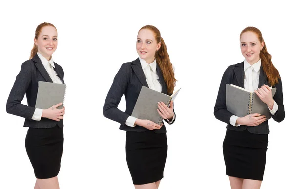 Mujer Con Diario Aislado Blanco — Foto de Stock