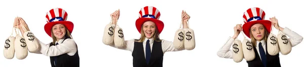 Collage Med Kvinna Och Amerikanska Hatt — Stockfoto