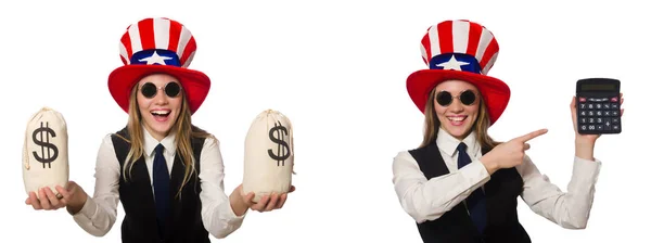 Коллаж с женщиной и американская шляпа — стоковое фото