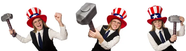 Samarbeid med kvinne og amerikansk hatt – stockfoto