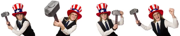 女性とアメリカ帽子コラージュします。 — ストック写真