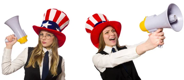 Kolaż ze kobieta i amerykański kapelusz — Zdjęcie stockowe