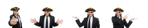 白で隔離されたトリコーンを身に着けている海賊ビジネスマン — ストック写真