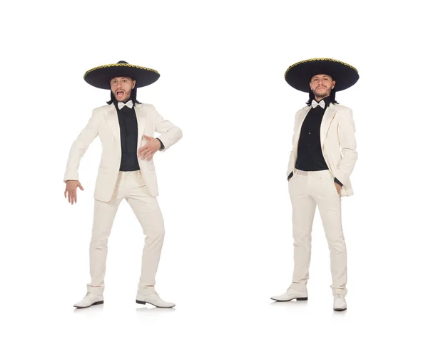 Lustige Mexikaner in Anzug und Sombrero isoliert auf weiß — Stockfoto