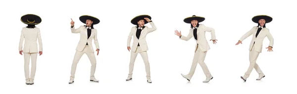 Divertido mexicano en traje y sombrero aislado en blanco — Foto de Stock