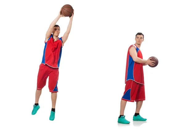 Junger Basketballspieler isoliert auf Weiß — Stockfoto