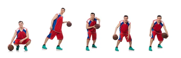 Jovem jogador de basquete isolado no branco — Fotografia de Stock