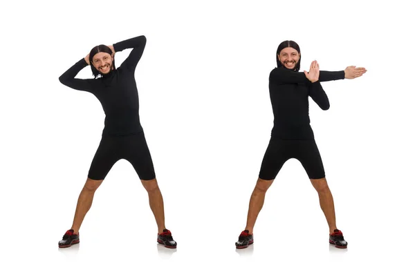 Young man doing sports isolated on the white — Stock Photo, Image