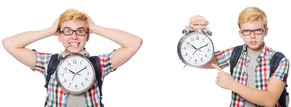 Young boy with alarm-clock in time management concept — Stock Photo, Image