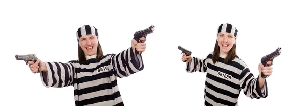 Young woman in prison isolated on white — Stock Photo, Image