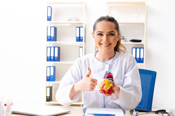 Unga kvinnliga läkare kardiolog sitter på sjukhuset — Stockfoto